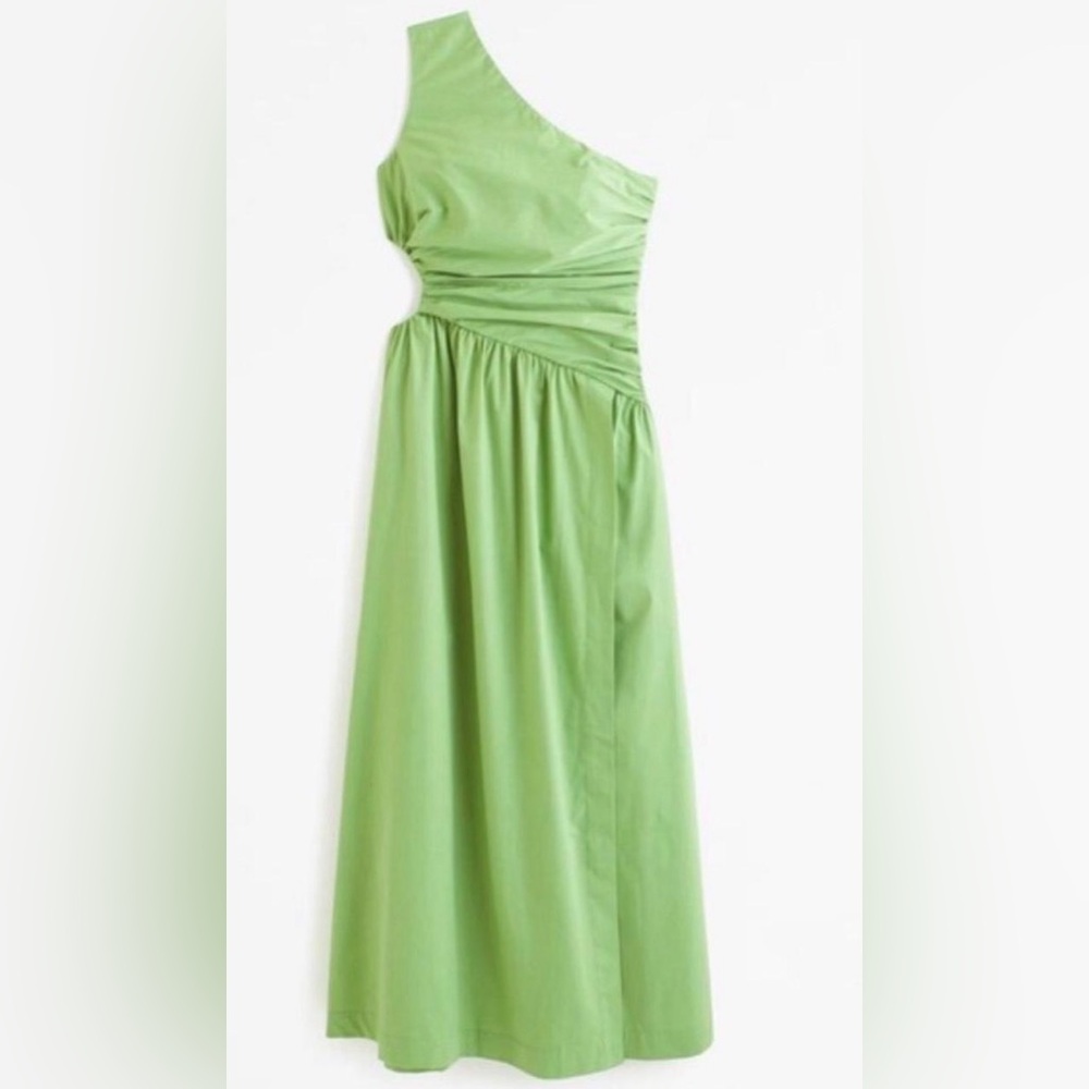 Abercrombie and Fitch Green One Shoulder Cotton Blend Dress